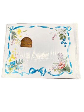 Vtg Hallmark Placemats NOS Plastic Coated Orig Pkg Set of 8 Floral Ribbon USA